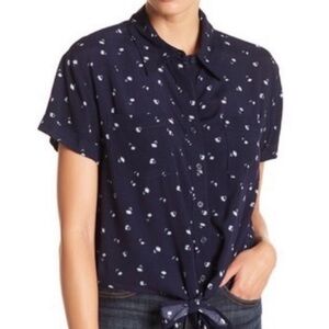 Ten Sixty Sherman Blue Floral Short Sleeve Button Down Collar Top